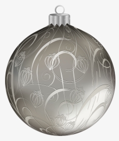 Silver Christmas Ball With Ornaments Png Clipart Image - Silver Christmas Balls Png, Transparent Png, Transparent PNG