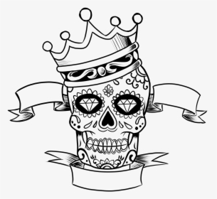 Sugar Skull Clipart Black And White - Dia De Los Muertos Skull Drawing, HD Png Download, Transparent PNG