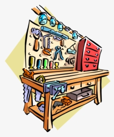 Vector Illustration Of Garage Workbench With Tools - Man At Workbench Clipart, HD Png Download, Transparent PNG