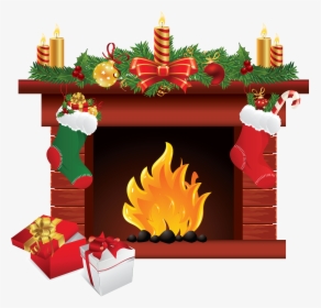 , Fireplace, Christmas - Christmas Fireplace Scene Clipart, HD Png Download, Transparent PNG