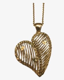 14 K Yellow Gold Fancy Wire Puffed Heart Necklace Found - Locket, HD Png Download, Transparent PNG