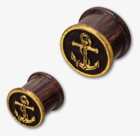 Tamarind Wood Laser Cut Plug With Gold Anchor - Wood, HD Png Download, Transparent PNG