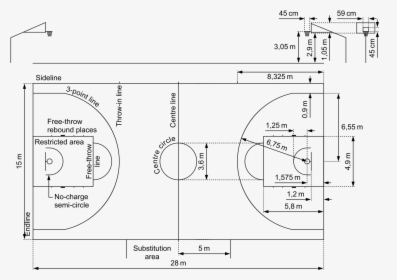 Transparent Basketball Court Lines Png - ابعاد ملعب كرة السلة Pdf, Png Download, Transparent PNG