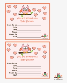 Pink Owl And Hearts Girl Baby Shower Invitations - Blank Printable Baby Shower Invitation Template, HD Png Download, Transparent PNG