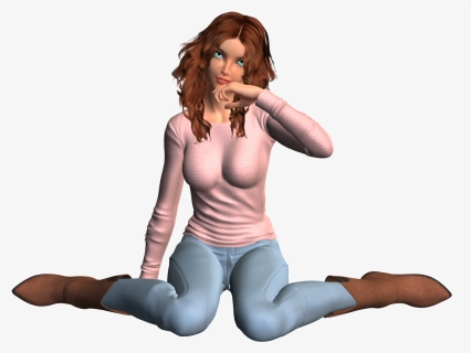 Girl, Sitting, 3d, Render, Model, Anime, Young, Woman - Woman Crying 3d Model, HD Png Download, Transparent PNG