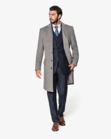 Men Grey Coat - Suit Winter Coat, HD Png Download, Transparent PNG