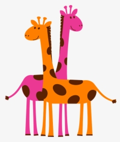 Giraffes, Orange, Pink, Cartoon, Safari - Giraffes Clipart, HD Png Download, Transparent PNG