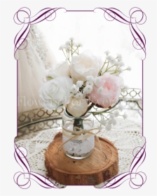 Blush Pink Peony Rustic Style Silk Artificial Table - Peonies Roses And Baby's Breath Bouquets, HD Png Download, Transparent PNG