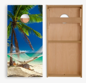 Full Size Hammock On The Beach Tropical Cornhole Boards - Hammock Next To The Beach, HD Png Download, Transparent PNG