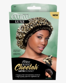 Evolve Black Cheetah Satin Bonnet- - Black Woman In Bonnet, HD Png Download, Transparent PNG