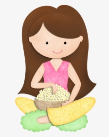 Kmill Auburnhair Popcorn Png - Girl Clipart On Pajama, Transparent Png, Transparent PNG