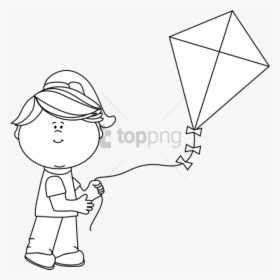 Free Png Black And White Girl Flying A Kite - Holding Kites Clipart Black And White, Transparent Png, Transparent PNG