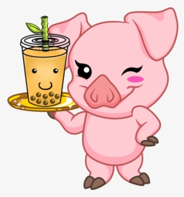 Bobaddiction Pig Fixed - Clipart Drinking Milk Tea, HD Png Download, Transparent PNG