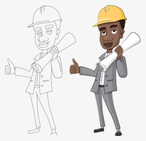 Cartoon,construction Worker,standing,line Hat,uniform,gesture - Architect Person Easy Drawing, HD Png Download, Transparent PNG