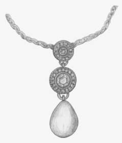 Hand Sketch Of A Diamond And Pearl Necklace - Locket, HD Png Download, Transparent PNG