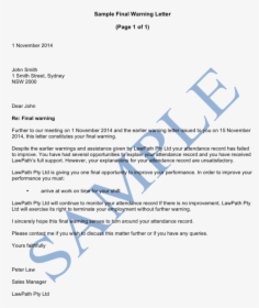 Final Warning Letter Sample Lawpath Warning Letter - Letter Of Demand For Outstanding Payment, HD Png Download, Transparent PNG