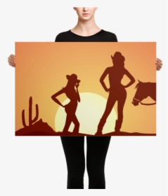 Cowgirl Silhouette Canvas - Watercolor Calvin And Hobbes, HD Png Download, Transparent PNG