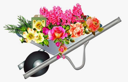 Flowers In Wheel Barrel, Shabby Chic, Roses, Gardening - Brouette De Fleurs, HD Png Download, Transparent PNG