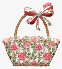 Basket, Shabby Chic, Roses, Picnic, Shopping, Wicker - Garden Roses, HD Png Download, Transparent PNG