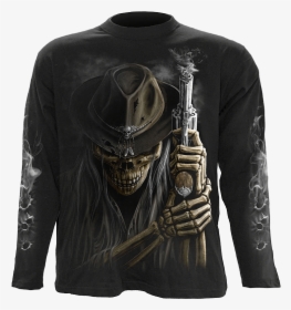 Smoking Gun Long Sleeve T-shirt - Skull, HD Png Download, Transparent PNG