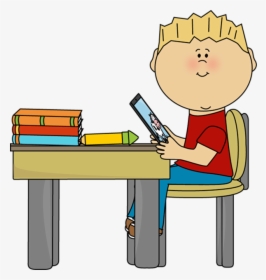 Tablet With No Clip Art - Boy Sitting At Desk Clipart, HD Png Download, Transparent PNG