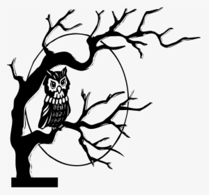 Owl In Tree Silhouette Clip Art - Simple Owl Black And White, HD Png Download, Transparent PNG