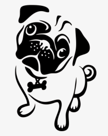 Pug Face Clipart Black And White, HD Png Download, Transparent PNG
