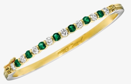 18kt Yellow Gold Diamond And Emerald Bangle - Diamond And Emerald Bangle Bracelets, HD Png Download, Transparent PNG