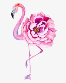 #png#flamenco #rosado#flor#tumblr - Watercolor Flamingo & Flowers, Transparent Png, Transparent PNG
