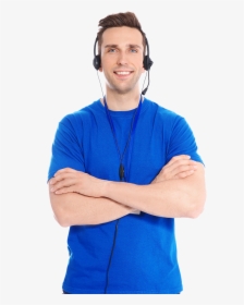 Young Man With Headset Phone On Standing With Arms - Multipurpose Health Workers Male, HD Png Download, Transparent PNG
