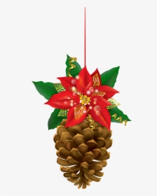 Christmas Pinecone With Poinsettia - Christmas Pine Cone Clipart, HD Png Download, Transparent PNG