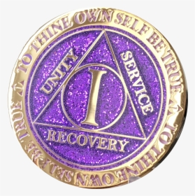 1 Year Aa Medallion Reflex Glitter Purple Gold Plated - Sobriety Coin, HD Png Download, Transparent PNG