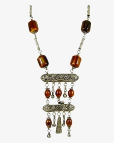 Vintage Tribal Bakelite Necklace Amber Silver Bells - Necklace, HD Png Download, Transparent PNG