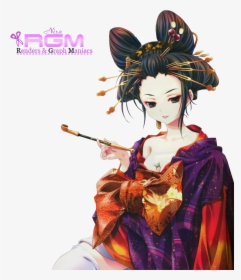Geisha Fille Maquillage Kimono Barettes Chignon Render - Kimono Geisha Anime, HD Png Download, Transparent PNG