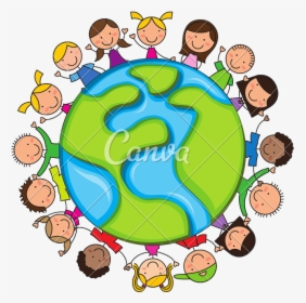 Cartoon Kids Icon - World Surrounded By People, HD Png Download, Transparent PNG