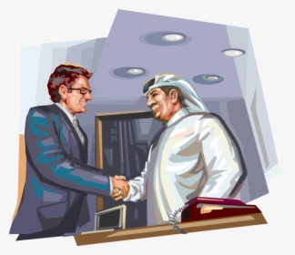 Vector Illustration Of Western Businessman Shaking - Arab Man Shake Hand Illustrator, HD Png Download, Transparent PNG