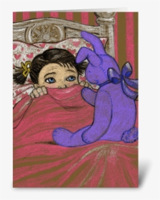 Girl Scared In Bed For Halloween Greeting Card - Scared Girl In Bed Cartoon, HD Png Download, Transparent PNG