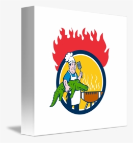 Chef Alligator Spatula Bbq Grill Fire Circle Carto - Illustration, HD Png Download, Transparent PNG