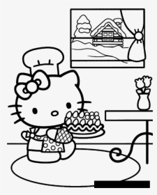 Hello Kitty Making Cake 7be1 Coloring Pages - Hello Kitty Happy Birthday Coloring Pages, HD Png Download, Transparent PNG