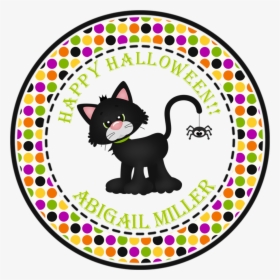Black Cat Halloween Stickers Or Favor Tags - Circle Happy Halloween Png, Transparent Png, Transparent PNG
