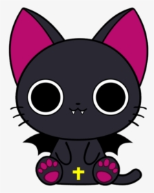 #kawaii #black #cat #bat #wings #halloween - Black Cat Kawaii Halloween, HD Png Download, Transparent PNG