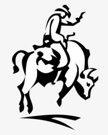 Vector Illustration Of Rodeo Cowboy Rides Bronco Bull - Cowgirl On A Bull Drawing Easy, HD Png Download, Transparent PNG