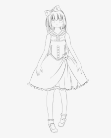 Girl In Dress Lineart - Line Drawing Girl Dresses, HD Png Download, Transparent PNG