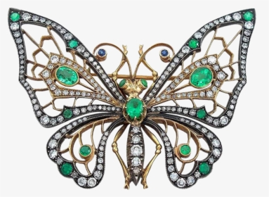 Emerald Diamond Silver And 14 Karat Gold Butterfly - Brooch, HD Png Download, Transparent PNG