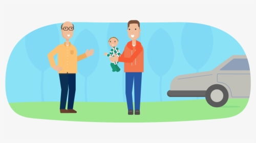 Father Taking Infant To Their Grandfather For Babysitting - Cartoon, HD Png Download, Transparent PNG