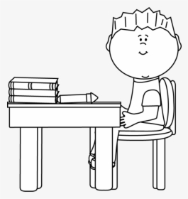 Black And White Black And White Little Boy At School - Doing Homework Clipart Black And White, HD Png Download, Transparent PNG