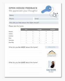 Real Estate Terminology Class Img-responsive - Printable Realtor Open House Feedback Form, HD Png Download, Transparent PNG