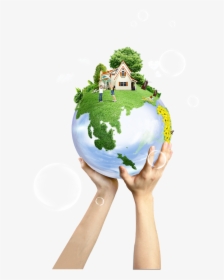 Globe In Hand With House Png - Green Background Climate Change, Transparent Png, Transparent PNG