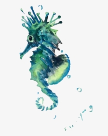 Transparent Blue Seahorse Clipart - Sea Creature Clipart Watercolor, HD Png Download, Transparent PNG
