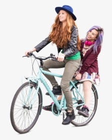 Teenagers Friends Girls Biking, Group Photo On Bicycle - Girl With Bicycle Png, Transparent Png, Transparent PNG